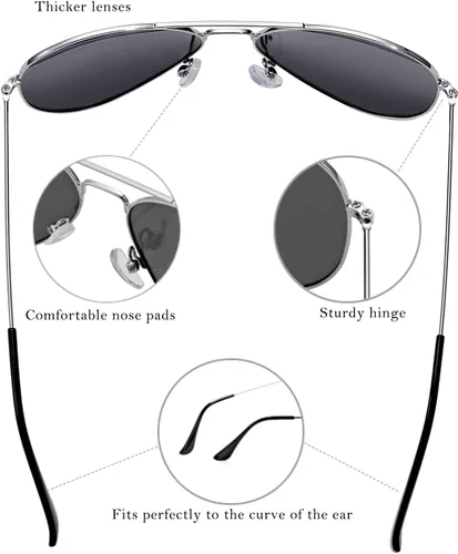 Vista 4 de Pro Acme Classic Polarized Aviator Sunglasses for Women Men, Lightweight Metal Pilot Frame UV400 Protection 58MM