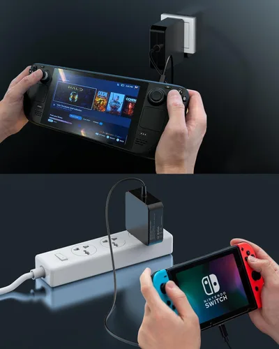 Vista 6 de Adaptador de corriente plegable PD de 65 W45 W, cargador rápido USB C para Steam DeckNintendo SwitchSteam Deck TV Dock