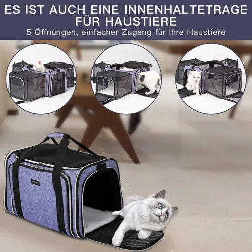 Vista 7 de BAGLHER Bolsa de Transporte para Gatos, Transportador de Mascotas Aprobado por Aerolíneas, Lateral Suave, Portador de Viaje para Mascotas, 5 Puertas