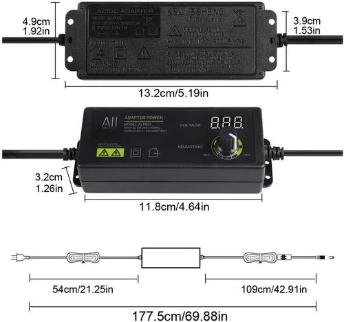 Vista 7 de Adaptador universal de fuente de alimentación CC ajustable de 3 V - 24 V 1.5 A 36 W, control de velocidad, pantalla de voltios con 8 enchufes