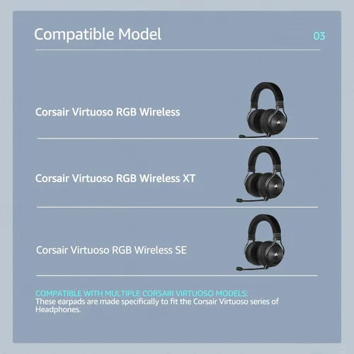 Vista 2 de Almohadillas de repuesto de tela para auriculares Corsair Virtuoso Gaming – Tela suave y almohadillas de espuma viscoelástica para Virtuoso RGB, XT