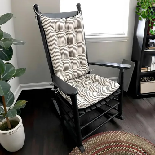 Vista 2 de Barnett Home Decor Ticking Stripe - Cojines para silla mecedora, extra grandes, almohadilla de asiento y respaldo con lazos, reversible, relleno