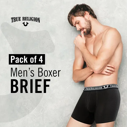 Vista 3 de True Religion Calzoncillos tipo bóxer de algodón elástico para hombre, paquete de 4