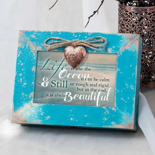 Vista 5 de Cottage Garden Caja de música Life Like Ocean Beautiful Calm Still Teal Distressed Jewelry Music Box Plays Wonderful World