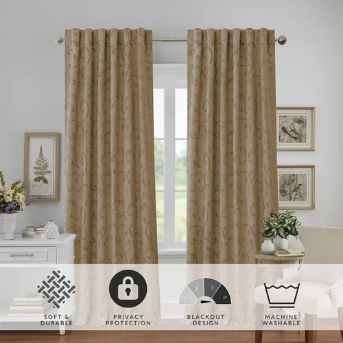 Vista 51 de Elrene Home Fashions Cenefa Opaca Jacquard Scroll Mia, 52" x 19" (1 Cenefa), Dorado