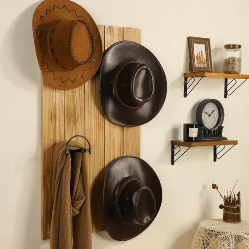 Vista 4 de Taozun 4 piezas Soporte para sombreros de vaquero para pared, soportes para sombreros para almacenamiento y exhibición, colgador de sombreros