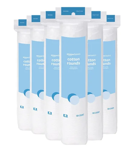 Vista 6 de Amazon Basics Rondas hipoalergénicas 100% algodón para eliminación de maquillaje y cuidado de la piel, 100 unidades, 1 paquete