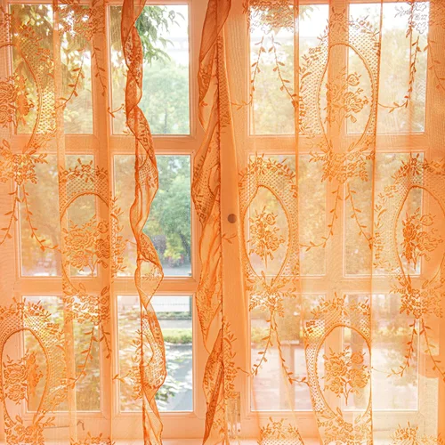 Vista 12 de Sutuo Home Juego de 2 cortinas de encaje beige, paneles transparentes de 63 pulgadas de largo, bordado floral de rosas, tratamiento de ventana