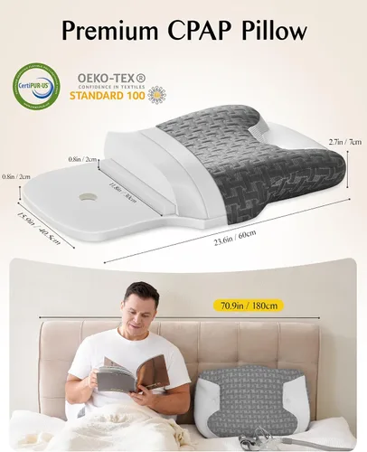 Vista 3 de Almohada para la apnea del sueño para usuarios de Cpap, almohadas ergonómicas ajustables de espuma viscoelástica para dormir de lado y espalda
