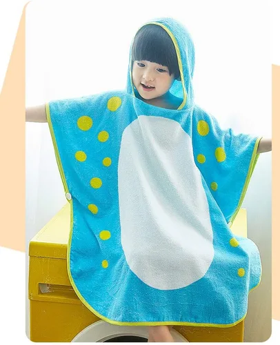 Vista 2 de Toalla de baño de algodón suave Toalla de playa para niños 0-8 años Elefante azul