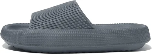 Vista 4 de NewDenBer Pantuflas de nube para mujeres y hombres, suaves y acolchadas con suela gruesa, para ducha, baño, interiores y exteriores, para casa
