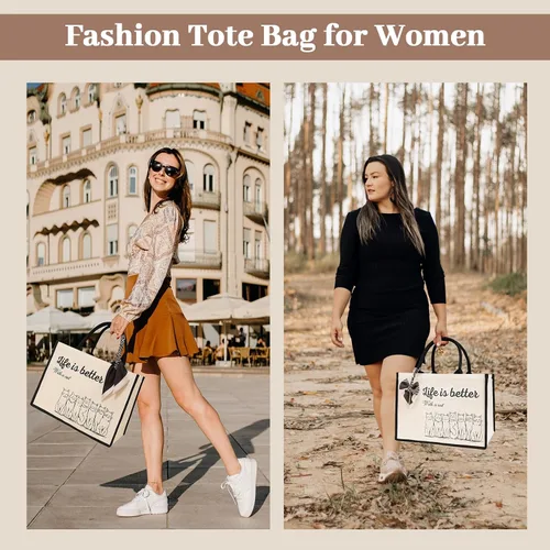 Vista 11 de Cute Tote Bags, 16Oz, 3 Pockets, Cat Large Canvas Tote Bags for Women, Anti-Scratch Lining Large Tote Bag with Zipper