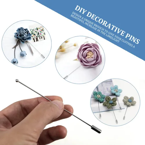 Vista 4 de Broche de acero Ramillete de plata, broche de solapa de seguridad, aguja larga con taza segura para costura artesanal, hombres y mujeres, traje