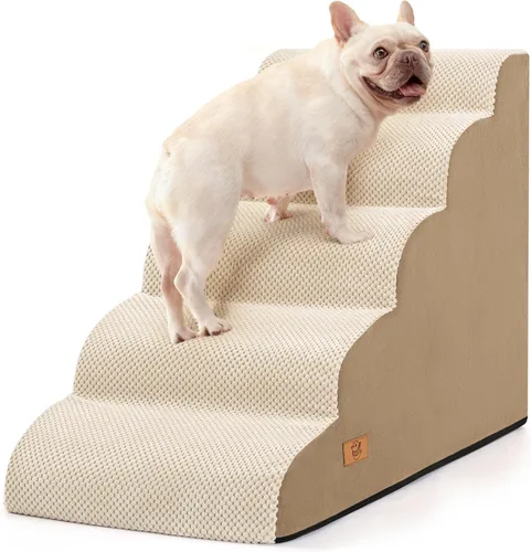 Vista 7 de Dog Steps for Bed and Couch, Pet Stairs for Small Dogs and Cats, Khaki Caqui