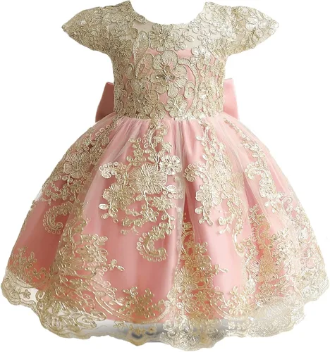 Vista 2 de NNJXD - Vestido de princesa de tul con flores para usar en bodas para niñas pequeñas y bebés