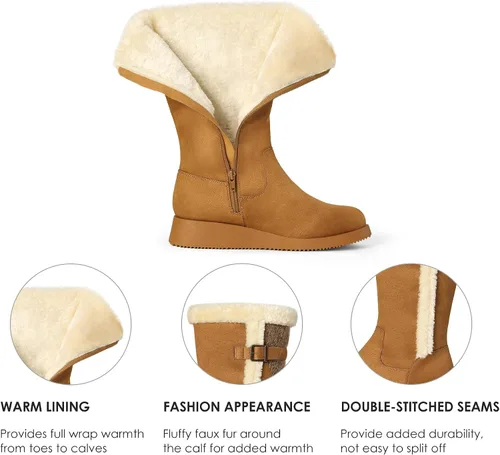 Vista 2 de DREAM PAIRS Botas de nieve de invierno para mujer, a media pantorrilla, a la moda, peludas, cálidas