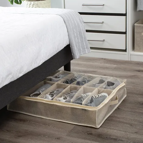Vista 3 de Simplify Plegable, asas, cubierta de cremallera, material transpirable, en yute sintético 12 pares debajo de la cama caja de almacenamiento