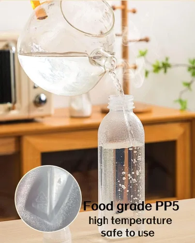 Vista 4 de Botellas exprimibles de condimentos de 16 onzas, paquete de 4 con tapa abatible, botellas de salsa con escala para aceite, salsa de tomate, agua