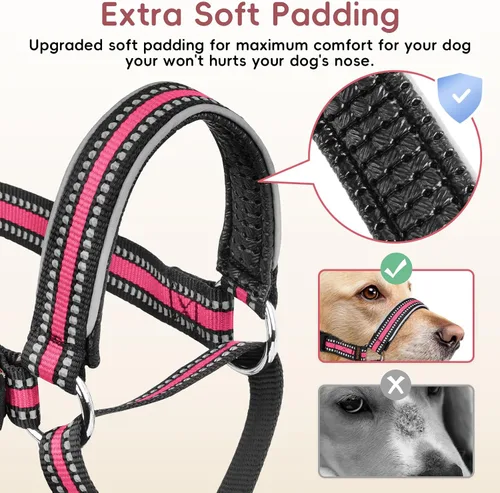 Vista 2 de BARKLESS Bozal de nailon suave para perros grandes y medianos, 2 en 1, con lazo acolchado ligero para beber y alimentar, protector bucal ajustable
