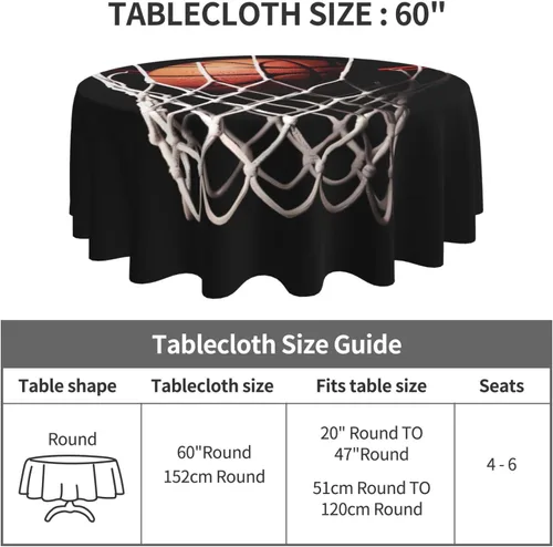Vista 4 de Mantel redondo de 60 pulgadas, impermeable, con estampado de baloncesto, mantel circular para cocina, comedor, arrugas, mantel redondo para boda