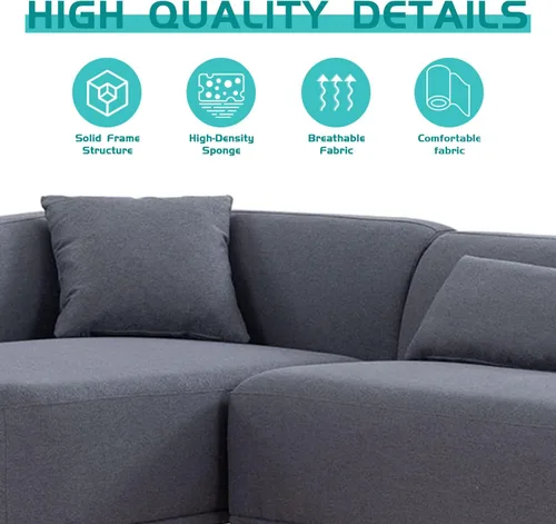 Vista 5 de Sofá modular de 102.36 pulgadas para sala de estar, sofá moderno en forma de L con patas de metal, sofás modulares de tela, para el hogar