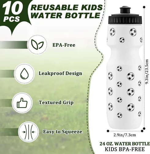 Vista 3 de Talltalk - Juego de 20 botellas de agua de fútbol con cordón, 10 botellas de agua de fútbol de 24 onzas para niño, paquete de 10 bolsas deportivas