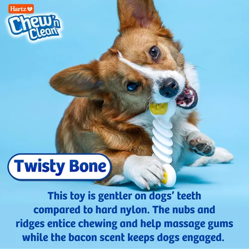 Vista 5 de Hartz Chew 'n Clean Twisty Bone - Juguete masticable para perros con aroma a tocino para masticadores moderados, extra pequeño