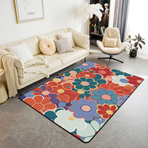 Vista 13 de Groovy Flower Power - Alfombra de 3 x 5 pulgadas, bonita alfombra floral bohemia 60S 70S, alfombra hippie para niños, niñas, adolescentes y mujeres
