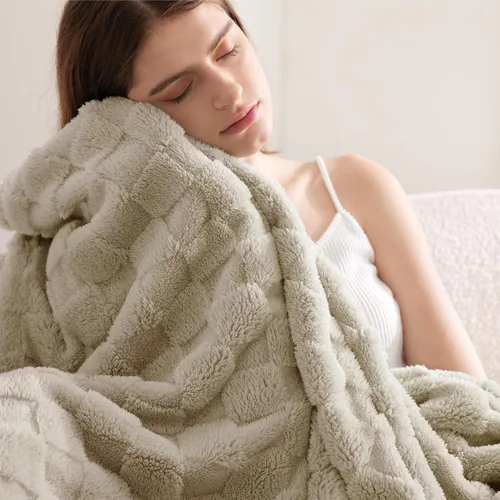 Vista 7 de Bedsure Manta de forro polar (blanco y beige)