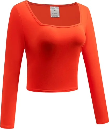 Vista 3 de OThread & Co. Camiseta corta de manga larga con cuello cuadrado para mujer