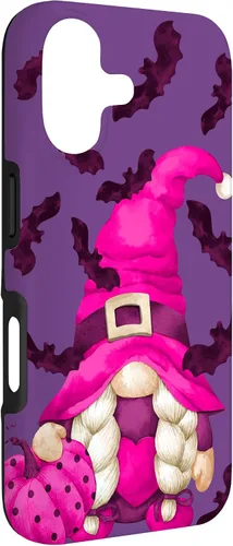 Vista 3 de Halloween Pink Pumpkin and Bat Decor with Cute Witch Gnome Case for iPhone 17