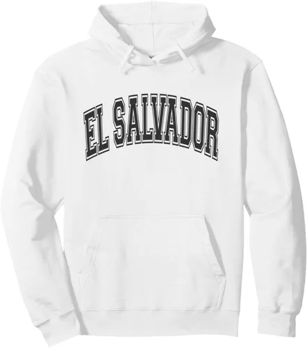 Vista 6 de El Salvador Arched Style Negro Texto y Contorno Sudadera Con Capucha