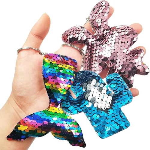 Vista 7 de GuassLee 15 llaveros de lentejuelas para niños y niñas, recuerdos de fiesta, mochila de unicornio y sirena, llaveros a granel para niños, premios