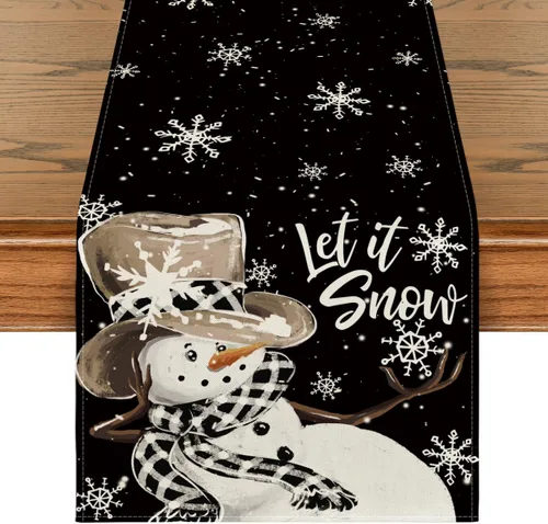 Vista 8 de Artoid Mode Camino de Mesa de Invierno Rojo Muñeco de Nieve Copo de Nieve Let it Snow, Decoración de Mesa de Cocina Comedor de Temporada Navideña