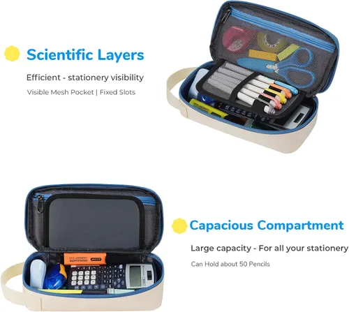Vista 2 de Estuche grande para lápices, estuche duradero para bolígrafos con gran capacidad, bolsa de papelería portátil minimalista con asa para escuela