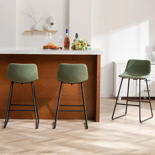 Vista 25 de HeuGah Juego de 2 taburetes de bar de piel sintética, sillas de comedor con patas de metal y respaldo suave, fáciles de montar