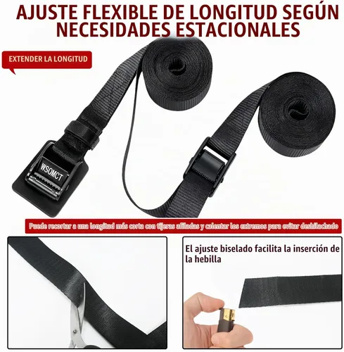 Vista 7 de [Paquete de 4] Correas de amarre de 1 pulgada x 4 pies con hebillas, correas de amarre ajustables de servicio pesado con hebilla de leva