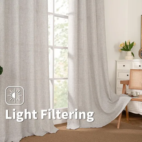 Vista 235 de BGment Cortinas de Lino Beige de 63 Pulgadas de Largo 2 Paneles - Tratamientos para Ventanas con Textura de Arpillera Filtrantes de Luz Cortinas B