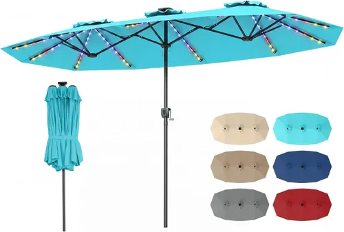 Vista 22 de Tangkula Sombrilla solar de patio de 13 pies, sombrilla de doble cara extra grande para mesa de mercado al aire libre con 36 luces LED, mango