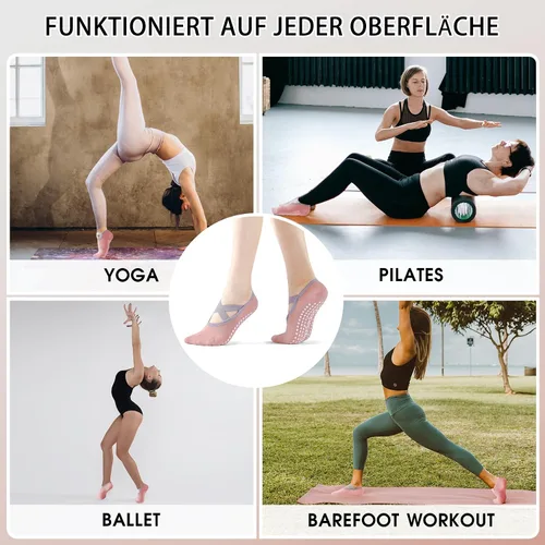 Vista 2 de Calcetines de yoga con agarre antideslizante para mujer, talla única, para fitness, deporte, danza de calcetines