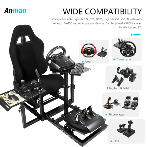 Vista 3 de Anman Comprehensively Racing Simulator Cockpit With Black Seat Fits for LogitechThrustmaster G923,G29,G27,G920,T150,T300,T300RS3-Piece Shift Lever