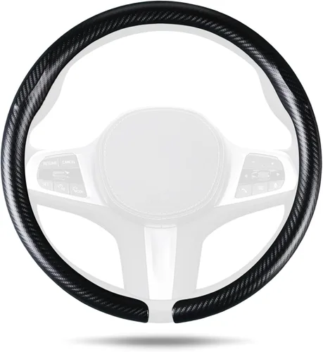Vista 9 de Funda de cuero de napa para volante, ajuste rápido para ruedas de 14.5 a Negro