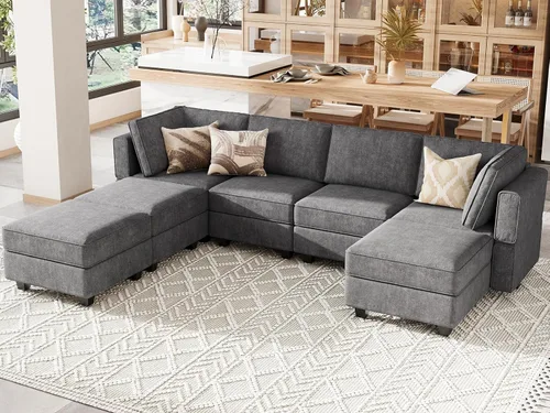 Vista 22 de Belffin Sofá en forma de U Sofá modular reversible de almacenamiento otomano Sofá de 6 plazas sofás grandes Sofá en forma de U Negro
