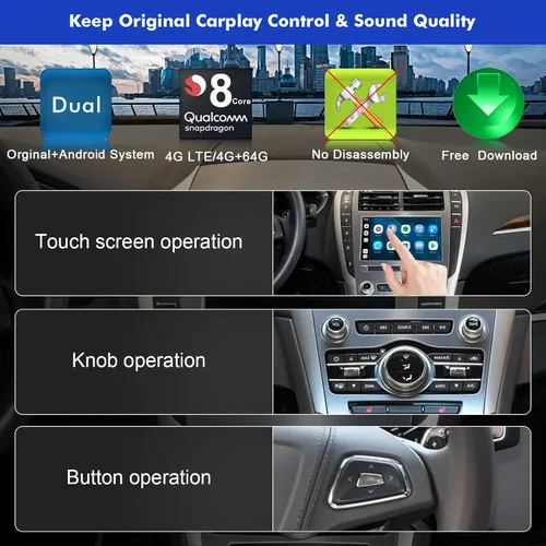 Vista 4 de CUSP CarPlay AI Box para automóviles con cable CarPlay OEM, 4G LTE inalámbrico CarPlay y adaptador inalámbrico Android Auto, 8-Core 4GB+64GB Android