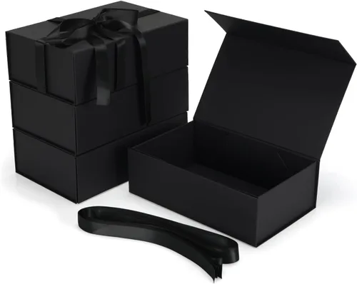 Vista 41 de Ditwis Caja de regalo de 12x9x4 pulgadas con tapa de cierre magnético, caja magnética negra y dorada para boda, propuesta de padrinos y damas