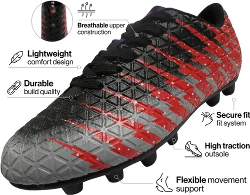 Vista 2 de Viazri Bolt FG - Zapatillas de fútbol para niño Negro/Rojo/Plateado