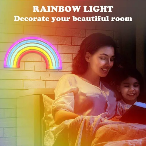 Vista 5 de Luz nocturna arcoíris para niños, letreros LED de neón arcoíris para decoración de pared, decoración de dormitorio, accesorios para el hogar