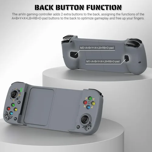 Vista 4 de arVin Bluetooth 5.0 Wireless Gaming Controller for iPhoneiPadiOSAndroidSamsungPC Gamepad Joystick with Back Button, Analog Triggers, Stretchable, 18