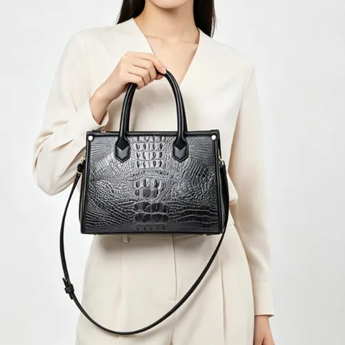 Vista 2 de Bolso y monedero para mujer, 3 piezas, con patrón de cocodrilo, cartera de embrague, tarjetero Gris