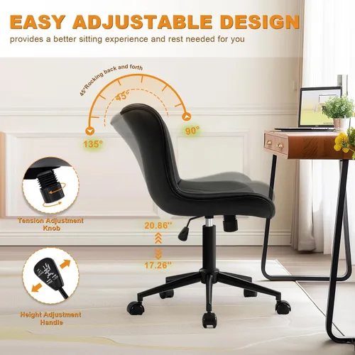 Vista 6 de Silla de oficina, silla de escritorio sin brazos con ruedas, ergonómicas y cómodas sillas de trabajo para computadora en casa, silla de tocador